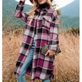 thumbnail image 1 of Camisa A Cuadros De Franela Larga Para Mujer, Camisas A Cuadros De Franela Larga Con Solapa De Poliéster, Bolsillos Cubiertos Con Botones, Manga Larga Para El Hogar Para El ANGGREK Rosa Roja M, 1 of 8