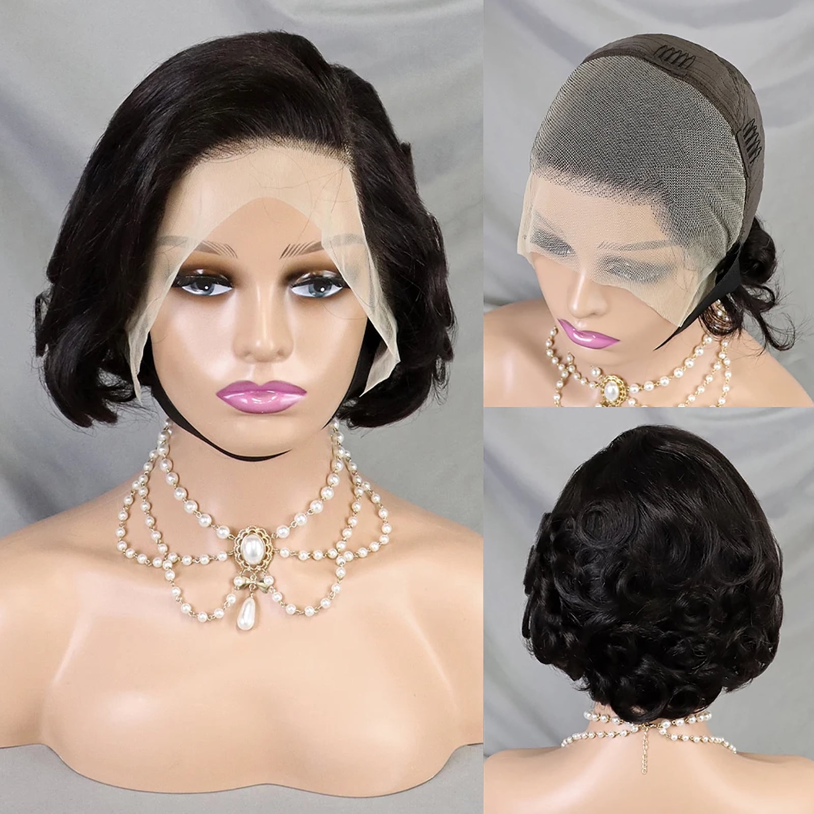 Natural Black Loose Wave Pixie Cut Wig Short Bob Human Hair 13x4 Lace Frontal Wigs Transparent Lace Human Hair for Black Women Lace Front Human Hair Wig