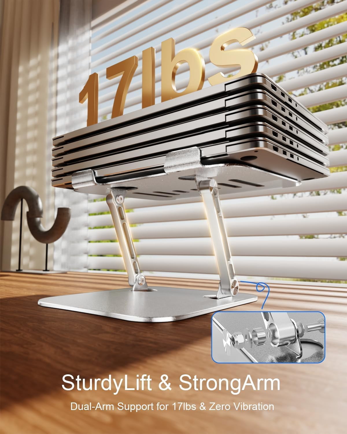 Laptop Stand for Desk Adjustable Height Portable Laptop Riser Aluminum Laptop Stand for Desk Foldable with Ergonomic 10-17" Silver