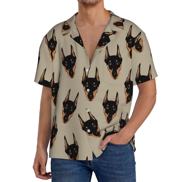 Fotbe Cute Black Dog Camisa Estampada de Manga Corta para Hombre, Casual de Verano, Estilo Playero, Sin Arrugas-3X-Large