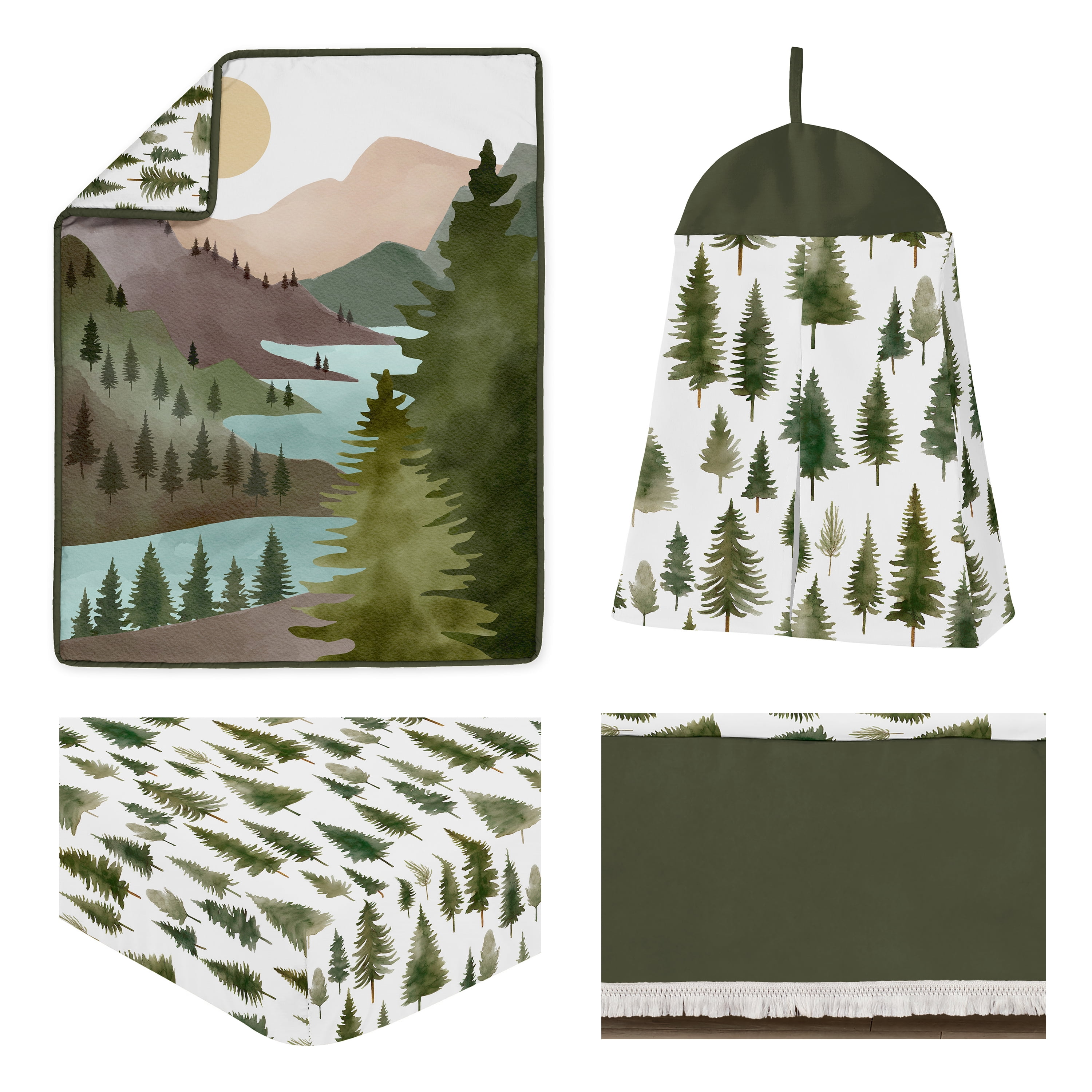 Sweet Jojo Designs Woodland Pine Tree Boy or Girl Gender Neutral Unisex Crib Bedding Set 4 Piece