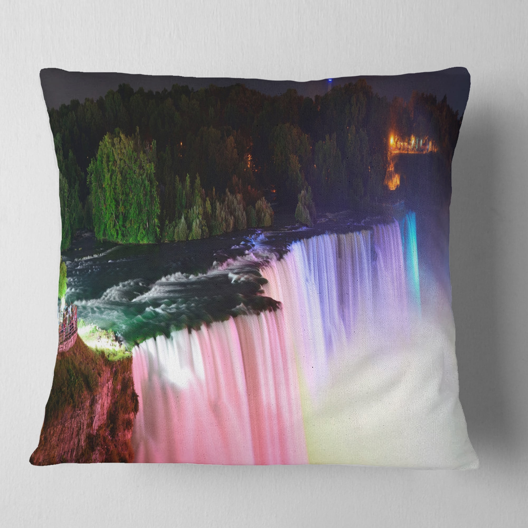 Designart Colorful Niagara Falls Panorama - Abstract Throw Pillow - 16x16