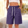 thumbnail image 5 of Domuza Bermuda Shorts for Women Casual Lightweight Quick Dry Cargo Shorts Knee Length Drawstring High Waisted Outdoor Hiking Short with Pockets Purple XXXL, 5 of 8
