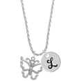 thumbnail image 1 of Delight Jewelry Silvertone Large Open Butterfly Silvertone Script Initial Disc - L - Charm Necklace, 20"+3", 1 of 4