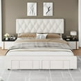 thumbnail image 3 of Full Size Bed Frame, Upholstered Platform Bed Frame with Storage Drawers, Mattress Foundation with Solid Wooden Slats Support, No Box Spring Needed, Beige, 3 of 7