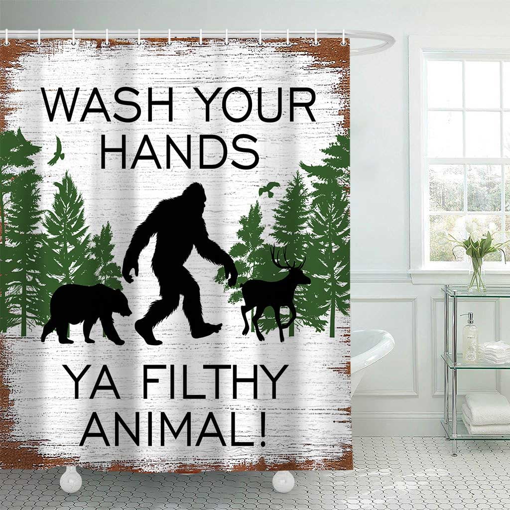 Retro Country Funny Animal Shower Curtain Rustic Vintage Forest Chimpanzee Brown Bear Deer Farmhouse Bathroom Curtain Polyester Fabric Waterproof Shower Curtain Set with 12 Hooks, 60X70IN