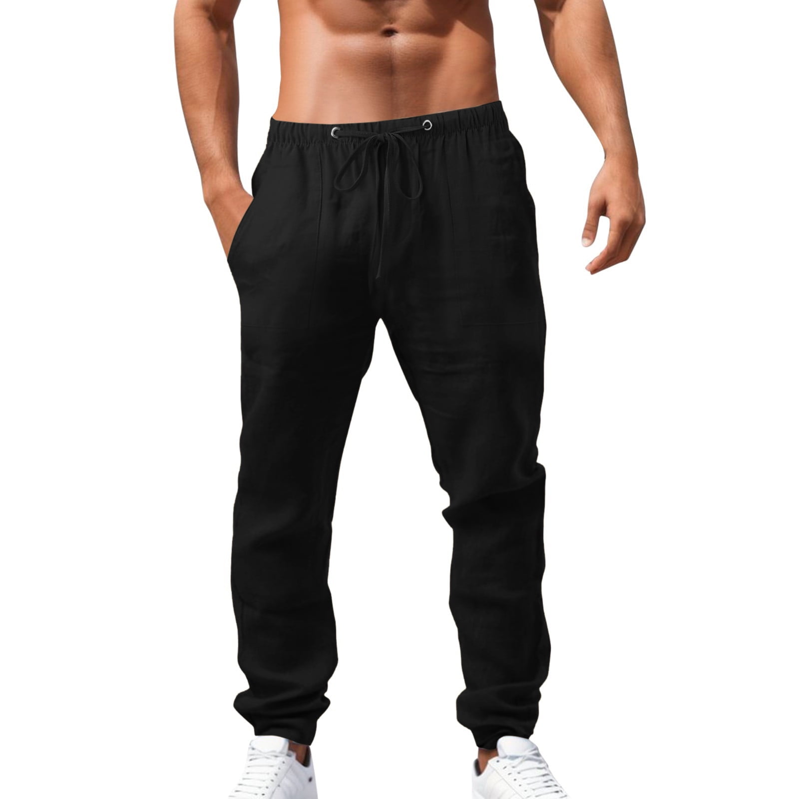 Mrzhqd Mens Spring Summer Hop Breathable Loose Casual Sports Pants Solid Color Long Pants Black 2Xl