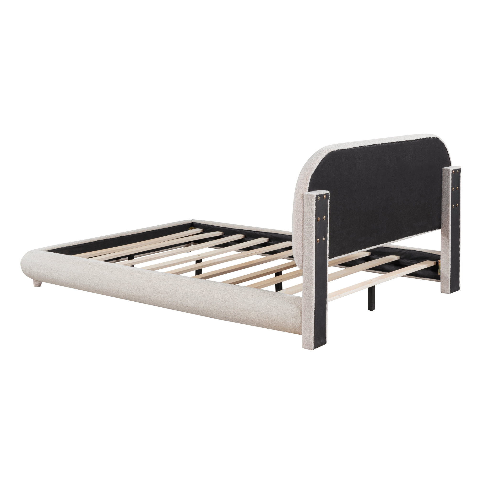 Noble House Teddy Fleece Full Size Upholstered Platform Bed, Beige