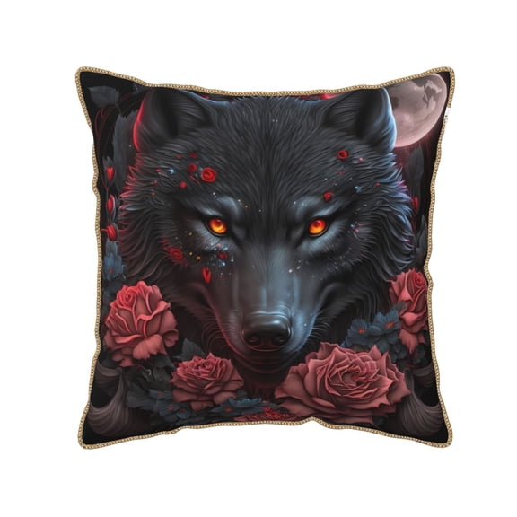 Xecao Rose Full Moon Black Wolf Print Soft Velvet Decorative Throw Pillow Covers, Square Cushion Cases for Bed, Sofa, Living Room, Car, and Indoor Outdoor Use-16"x16"