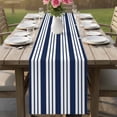 thumbnail image 4 of Striped Navy Blue Table Runner 70 Inches, Farmhouse Line Stripes Classic Bed Runner Dresser Scarves Tabletop for Indoor Outdoor Parties/Ceremony/Banquet, 13" x 70", 4 of 9