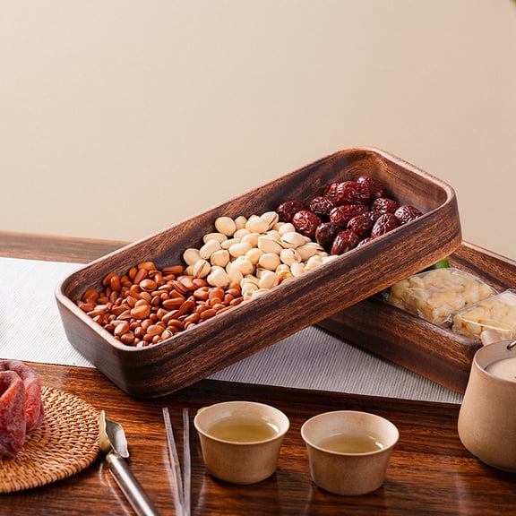 Solid Walnut Wood Serving Trays (11.8 x 5.9 x 1.7 inches) Rectangular Wooden Serving Platters for Home Decor, Food, Vegetables, Fruit, Charcuterie, Appetizer Serving Tray, Cheese Board