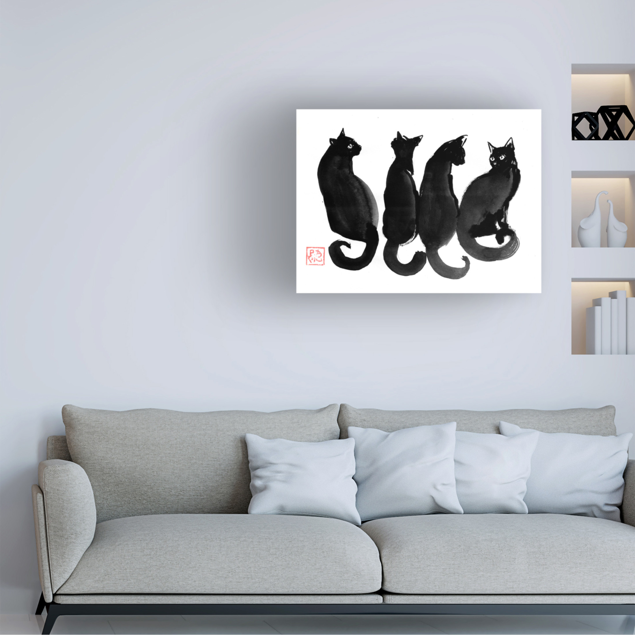 Canvas Wall Art - Pechane '4 Black Cats' Wall Art for Living Room, Bedroom, or Office Décor by Trademark Fine Art - 24 x 18 Inches