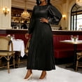 thumbnail image 4 of BRGZLK Women's Maxi Dress Mock Neck Long Sleeve Full Pleated Chiffon High Waist Belted A Line Cocktail Party Long Dress, 4 of 6