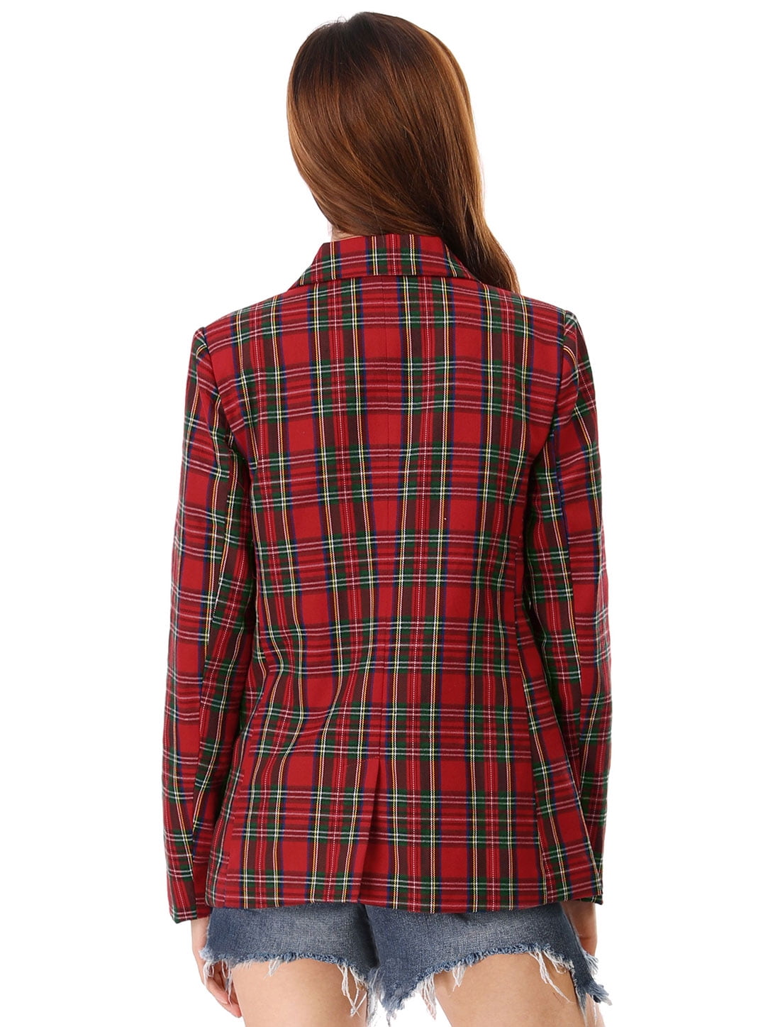 DARING DIVA Women's Plaid Notched Lapel Blazer Jacket 2XL Red Green