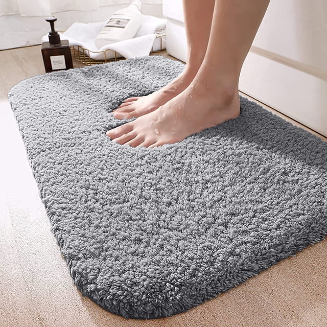(Gris claro) Alfombra de baño de 40 x 60 cm, antideslizante y absorbente, de microfibra suave, lavable a máquina para baño e inodoro.