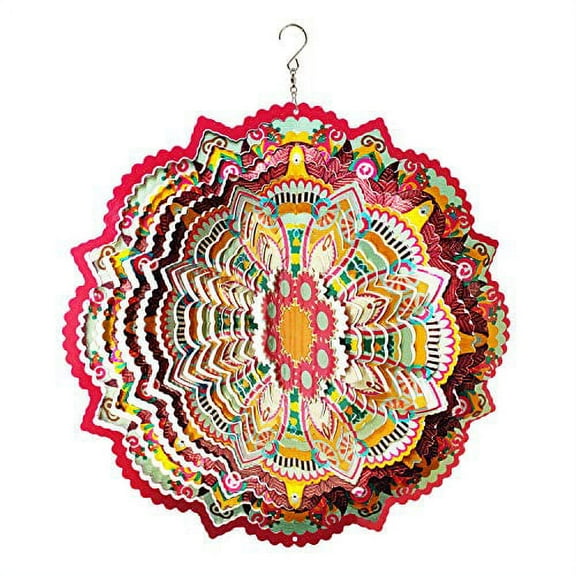 FONMY Mandala Lucky Star Pink Color 12 inch 3D Stainless Steel Wind Spinner