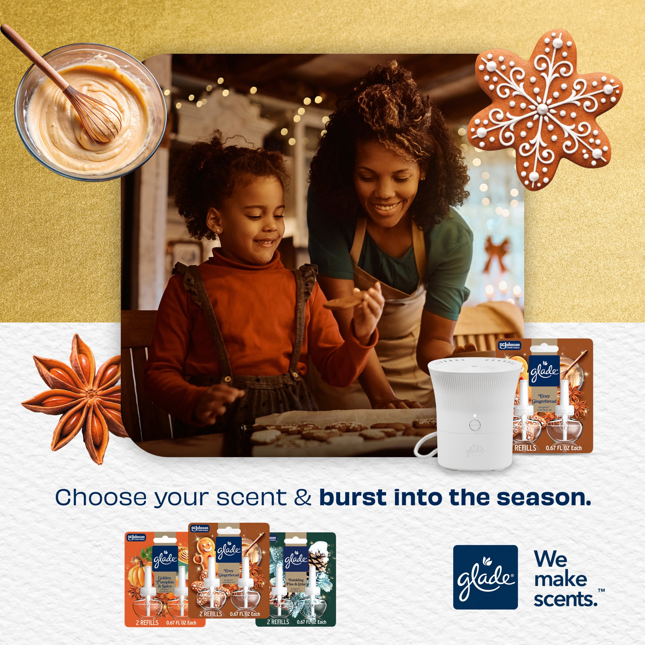 Glade® Scent Flow PlugIns® Air Freshener Starter Kit, Cozy Gingerbread, 1 Device + 1 Refill, 0.67 fl oz
