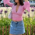 thumbnail image 4 of SNKSDGM Casual Easter Shirts for Women Graphic Tees for Women Vintage 90S Women Casual Solid Lace T Shirt Long Irregular Petal Sleeve V Neck Shirt fit Blouse Pleated Crop Tops Womens Tops Casual, 4 of 6