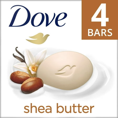 Dove Beauty Bar Women's Bath Soap Moisturizing Gentle All Skin Shea Butter & Vanilla, 3.75 oz 4 Bars