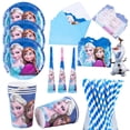 thumbnail image 2 of Vajilla de fiesta de Frozen Disney para niños, platos de papel desechables con temática de dibujos animados, vasos, bandera, juguetes para Baby Shower, decoración de fiesta de cumpleaños, 2 of 5
