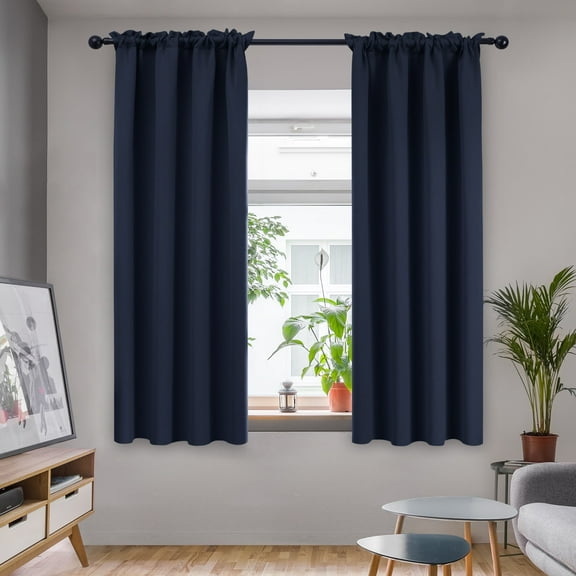 Deconovo Thermal Insulated Blackout Curtains Set of 2, Rod Pocket Window Curtain Panels, Navy Blue, 42" x 63"