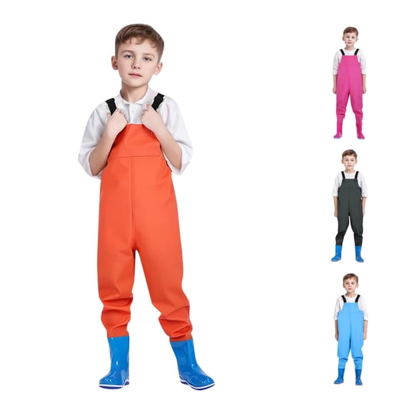 Krdevn Kids Chest Waders Waterproof Overalls with Integrated Boots Adjustable Straps Durable Water Resistant Waders for Outdoor Play Activities,7-8 Years