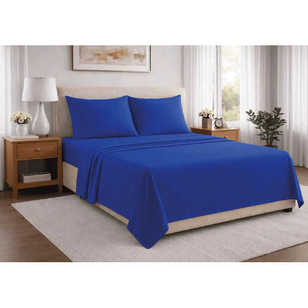 Juego De Sabanas Microfibra Soft Colores Lisos Matrimonial Azul Rey Liso Sólido