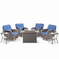 thumbnail image 2 of PARKWELL 7 Piece Outdoor Conversation Set with High-Back Swivel Glider Chairs Set of 4 and 41-Inch 2-in-1 Propane Fire Pit Table, 50,000 BTU Patio Furniture for Garden, Deck, Backyard, Brown/Navy, 2 of 10