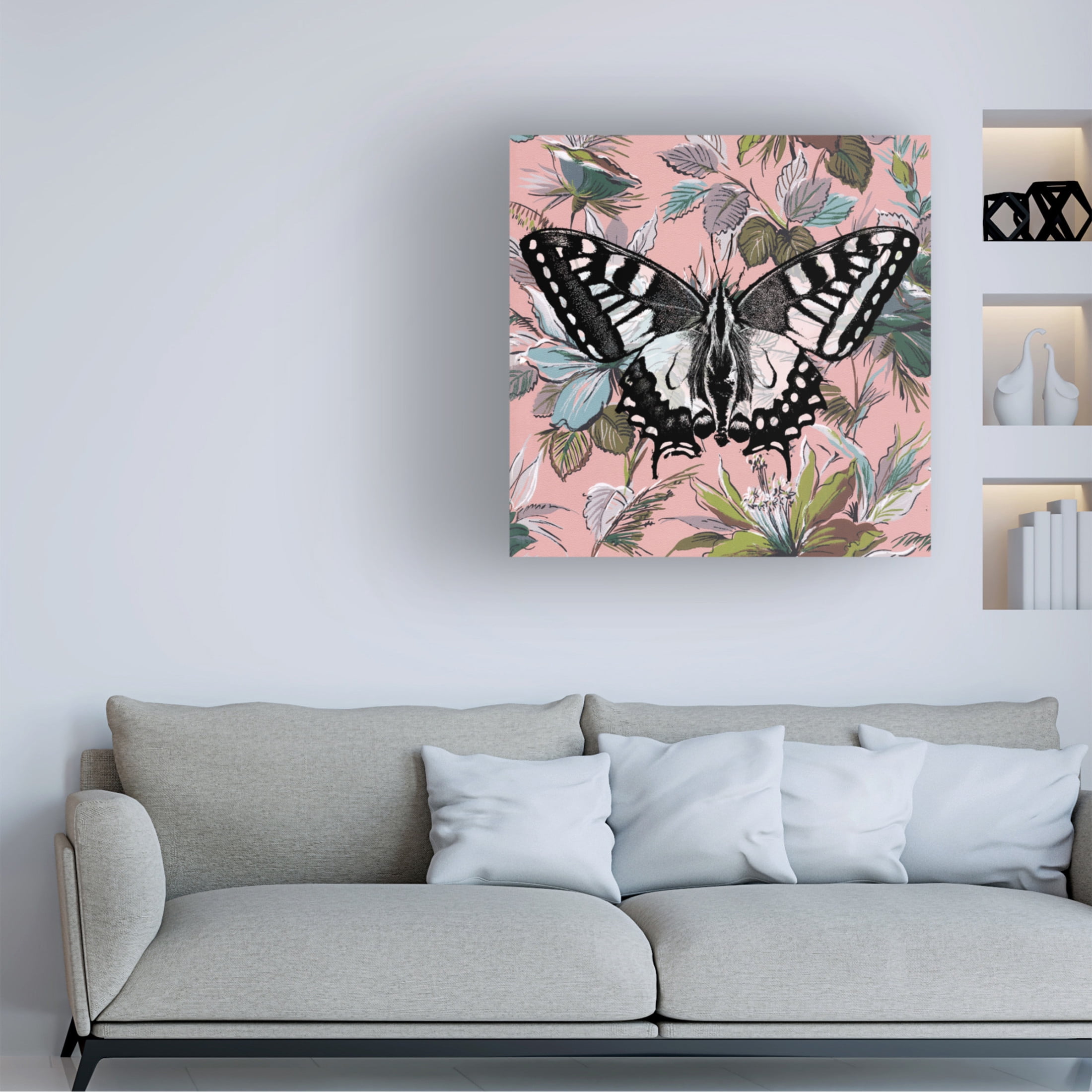 Canvas Wall Art - Dean Russo- Exclusive 'Butterfly Wallpaper Square' Wall Art for Living Room, Bedroom, or Office Décor by Trademark Fine Art - 14 x 14 Inches