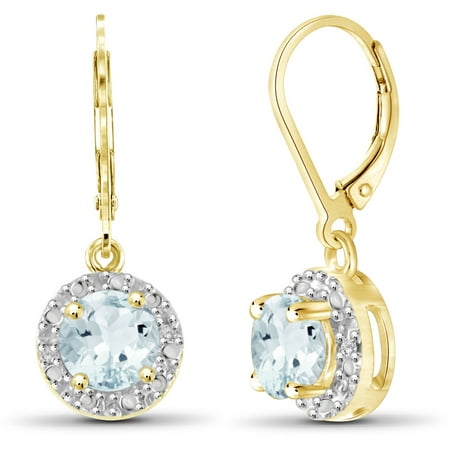 JewelersClub 1 Carat T.G.W. Aquamarine and White Diamond Accent 14kt Gold Over Silver Halo Earrings
