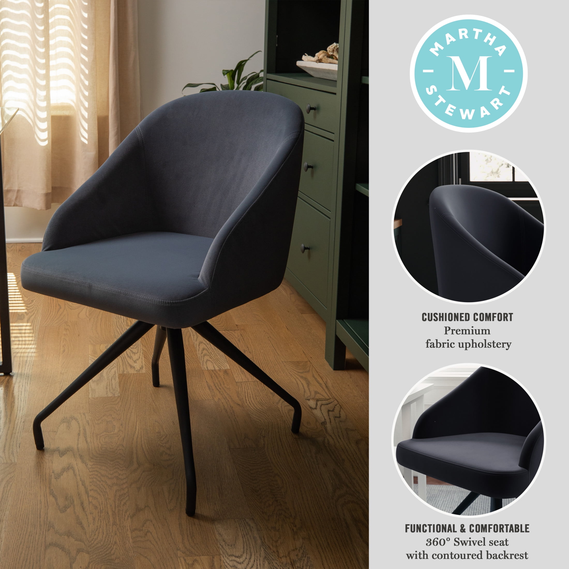Martha Stewart Sora Upholstered Stationary Office Chair in Gray/Oil Rubbed Bronze