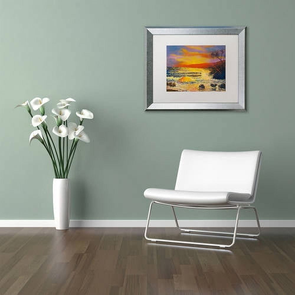 Trademark Fine Art "Maui Sunset" Canvas Art by Manor Shadian, White Matte, Silver Frame