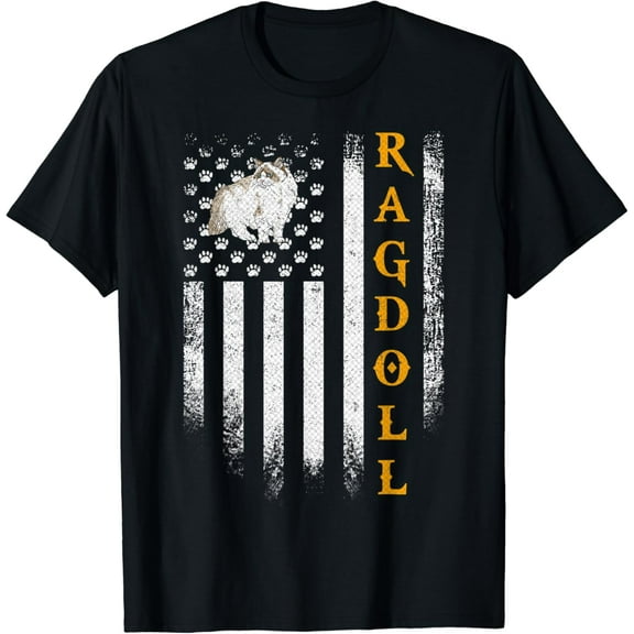 Vintage USA American Flag Ragdoll Cat Funny Kitties Lover T-Shirt mens t shirt,black,women,funny,misfits,men,journey,t-shirt