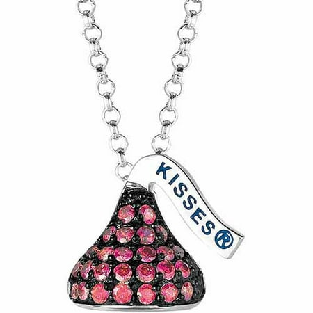 Hershey's Kisses Women's CZ Sterling Silver Small Flat Back July (Black Rhodium) Pendant, 16 with 2 Extension