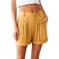 thumbnail image 3 of Jinhomg Work Shorts for Women Dressy Casual Pleated Cotton Shorts Cuffed Hem Wide Leg Lightweight Shorts Fashion Business Short Trouser with Pockets Yellow,XXL, 3 of 7