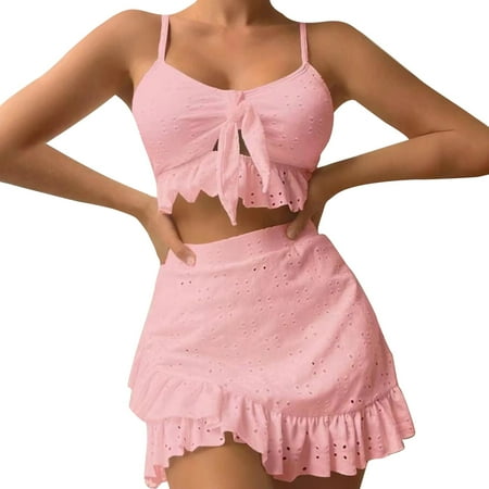 Blphud Swimsuits Women Full Coverage Bikini Bottom Ladies Summer Split Swimsuit Skirt Fashion Three Piece Foreign Trade Swimsuit Hot String Bikini Swimwear Red M