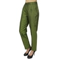 thumbnail image 5 of Phagun Women's Dupion Pants High Waist Green Narrow Bottom Trousers-Small, 5 of 9