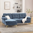 thumbnail image 3 of Techmilly Upholstered Sectional Sofa for Home, Apartment, Dorm, Bonus Room, Compact Space with Recliner, 3 Seats, L Shape Design, Reversible Ottoman Bench - Blue, 3 of 9