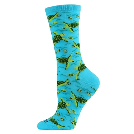 

MeMoi Turtle Time Bamboo Blend Crew Socks Turquoise One Size