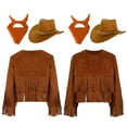 thumbnail image 5 of iiniim Girls Cowboy Cowgirl Halloween Costume Wild Western Sheriff Tassels Fringe Coat with Bandana Hat Outfits Brown&Orange 12, 5 of 7