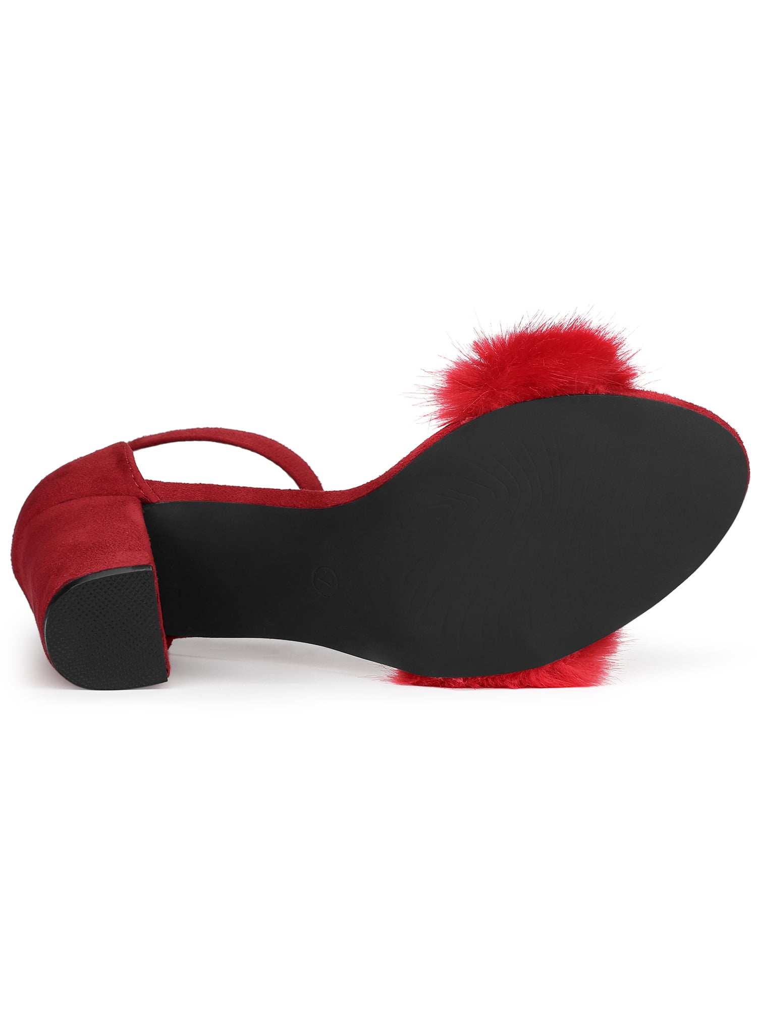 DARING DIVA Women's Ankle Strap Faux Fur Block Heels Beige Sandals for Wear Red 9