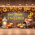 thumbnail image 4 of Wood Background Thanksgiving Banner Harvest Theme Sunflowers Decorative Pumpkin for Fall Decoration Church Event Party, 4 of 9