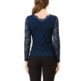 thumbnail image 3 of INSPIRAR CHIC Día de San Valentín Blusa de Encaje Floral de Manga Larga con Escote en V y Detalle de Encaje en el Dobladillo Talla S Azul Oscuro, 3 of 6
