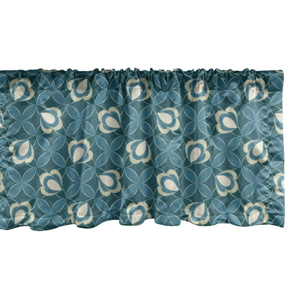 Ambesonne Abstract Window Valance, Nostalgic Dotted Floral, 54" X 18", Petrol Blue Cream