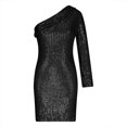 thumbnail image 4 of Oplxuo One Shoulder Sequins Dress for Women Elegant Ruched Skew Long Sleeve Cocktail Party Evening Dresses, 4 of 6