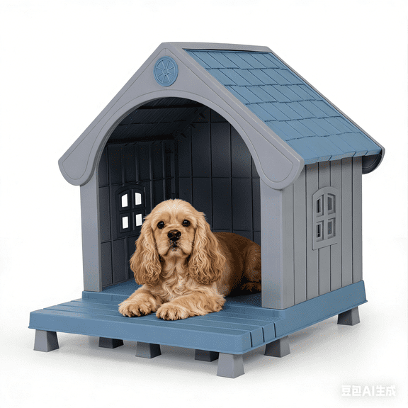 COZIWOW Large Weatherproof Elevated Plastic Dog House Pet Kennel Indoor Outdoor Cat House with Open Front