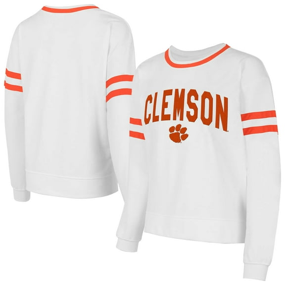 Women's Concepts Sport  White Clemson Tigers Borough French Terry Arch Over Long Sleeve Top