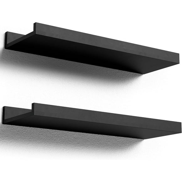 Floating Shelves Wall Mounted Set of 2,Modern Black Wall Shelves for Storage with Lip, Display Picture Ledge Shelf for Wall Decor Bedroom Living Room
