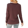 thumbnail image 5 of Women Elegant Lace Trim Tops Spring Casual Solid V-Neck Sexy Long Sleeve Pullover Blouse T-shirt Trendy Tops, 5 of 5
