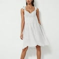 thumbnail image 2 of Womens Plus Size Summer Dresses Solid Color V-neck Sleeveless Lace Shoulder Strap Hollow Out Embroidery Waist Dress, 2 of 7